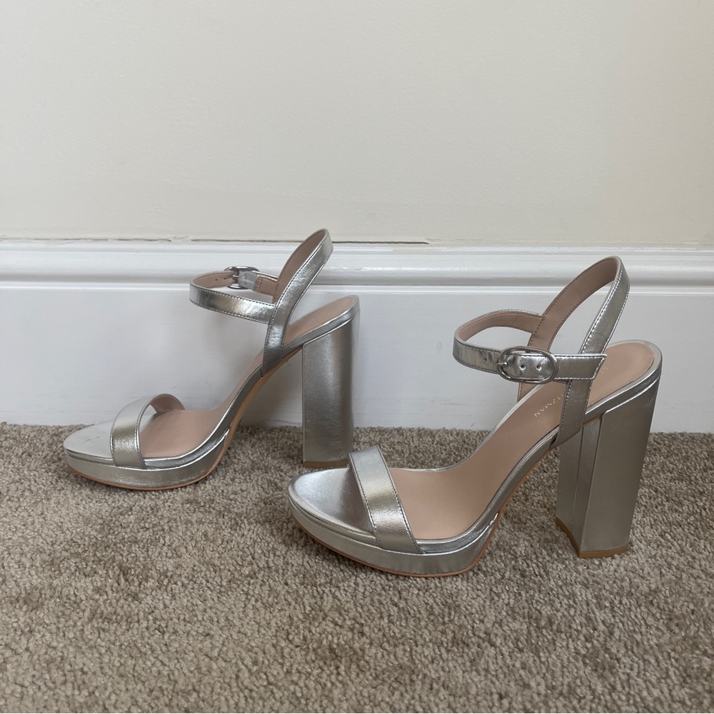 Stuart Weitzman Silver Platform Metallic Heels - image 4